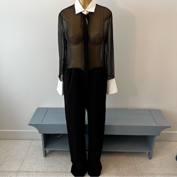 Valentino Pants - New Valentino Jumpsuit Sz 8 Sheer Tuxedo Silk Long Sleeves